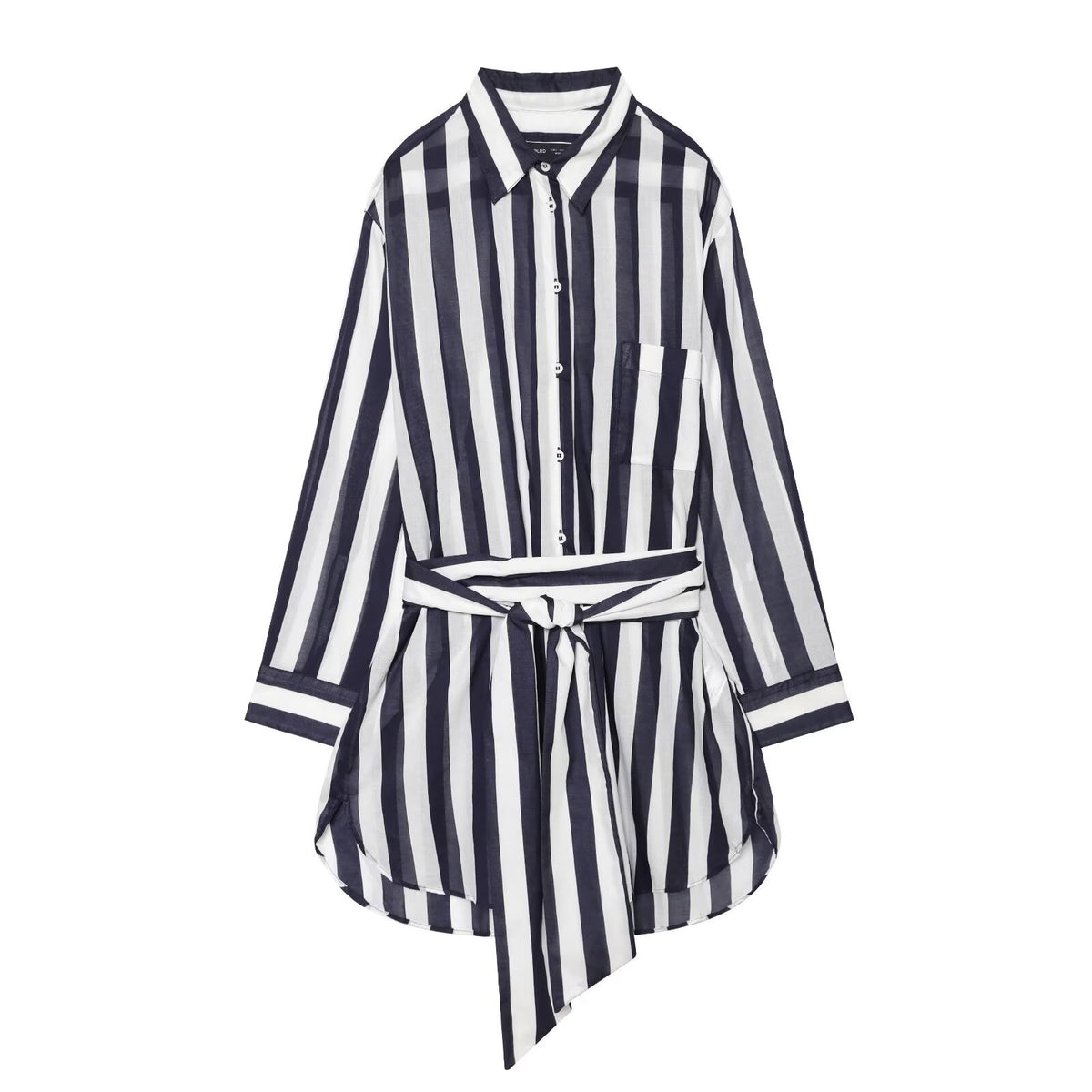 Chemise longue femme à rayures et ceinture à nouer