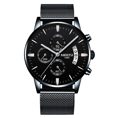 Nibosi Herrenuhr Quarz-Chronograph — 43 mm Edelstahlgehäuse, 3 bar wasserdicht, inklusive Geschenkbox