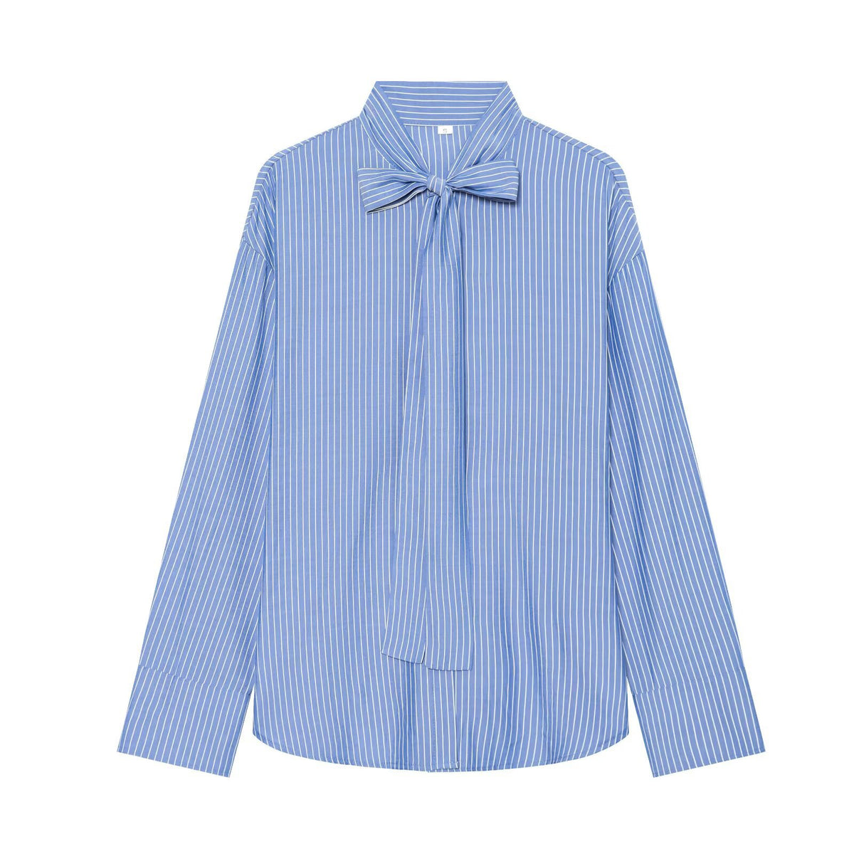 Chemise femme à fines rayures et col lavallière