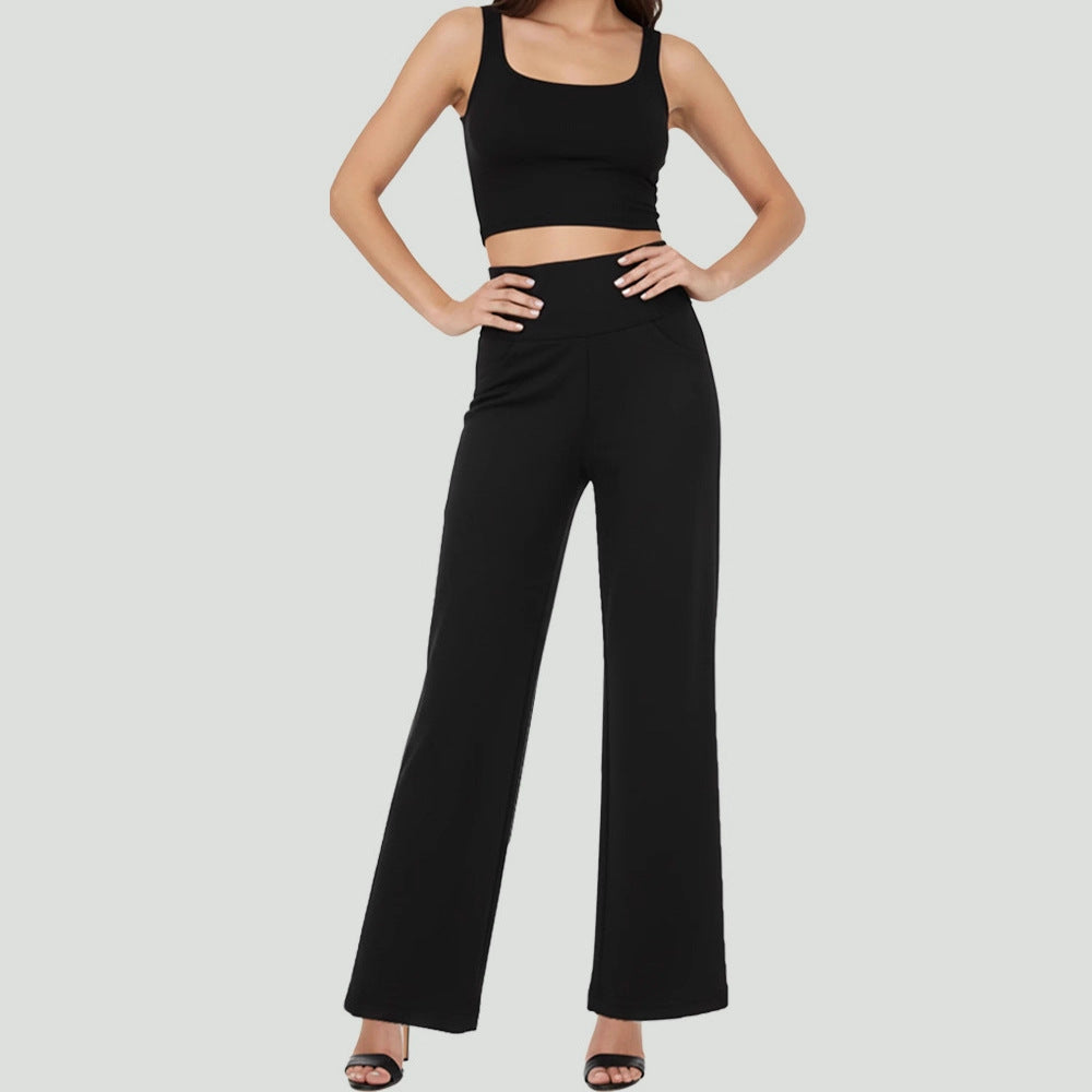 Pantalon large femme avec poches – Coupe droite, style casual
