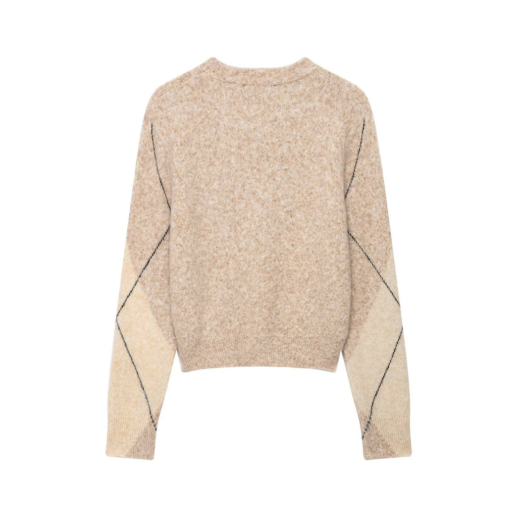 Pull Femme en Maille à Motif Losanges – Col Rond