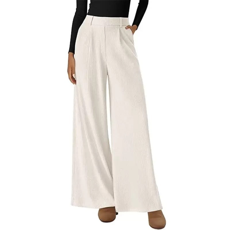 Pantalon Large Femme – Coupe Droite et Taille Mi-Haute