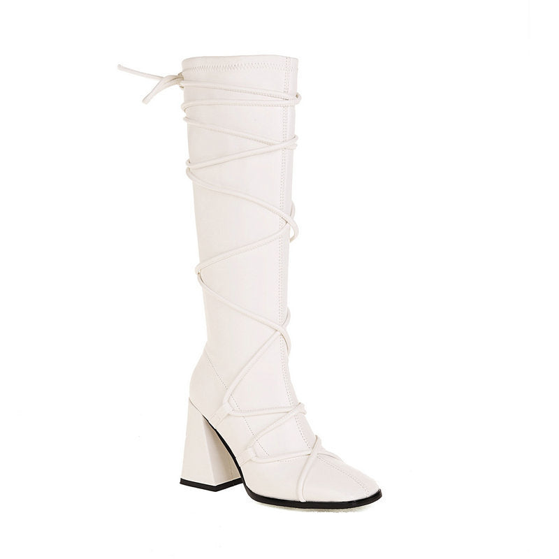 Bottes Cuissardes Talon Épais Femme – Style Punk Bout Carré Hiver