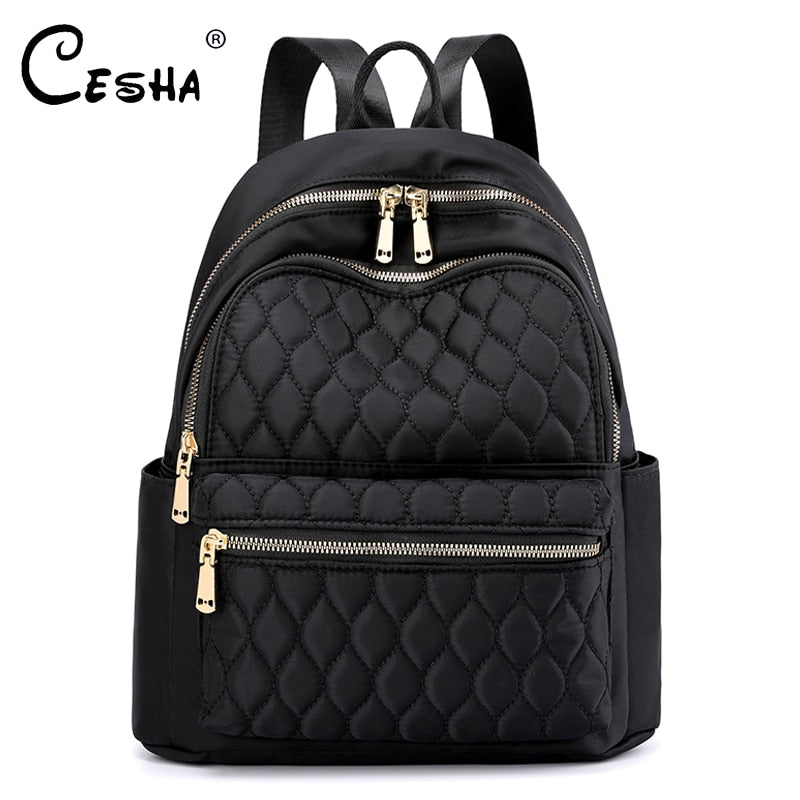 Women's Quilted Diamond Nylon Backpack – Waterproof, School & Travel