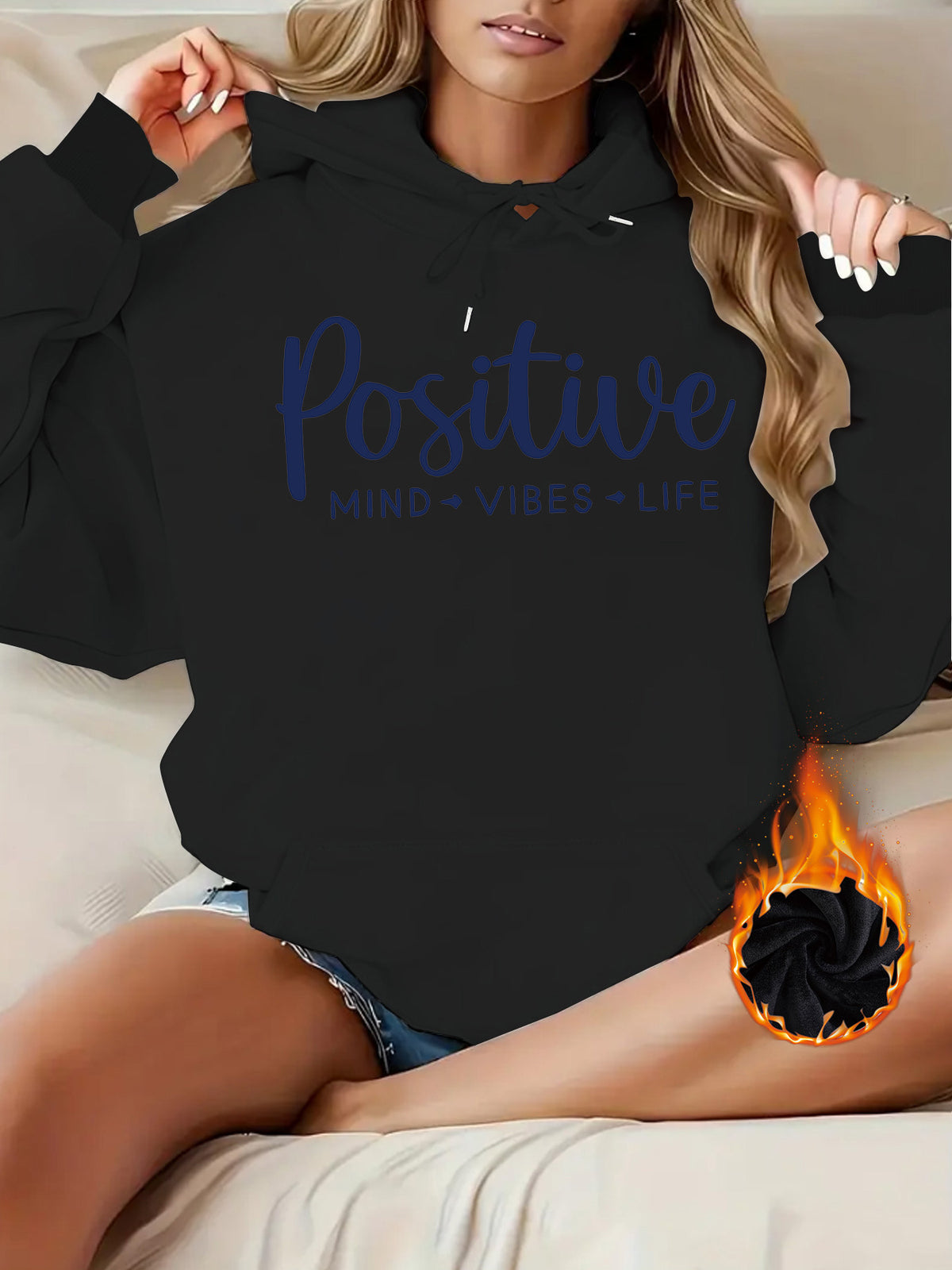 Sweat à capuche femme épais à lettres imprimées