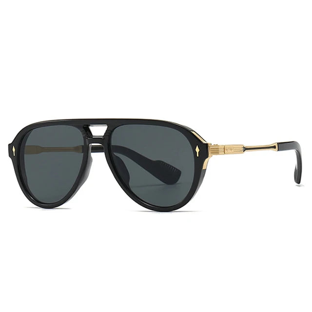 Lunettes de Soleil Aviateur Rétro Double Pont avec Rivets – Style Luxe Unisexe
