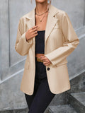 Damen-Blazer mit Reverskragen und Taschen – Lässige schicke Kunstlederjacke