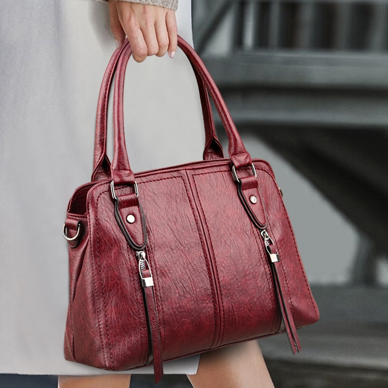 Women's Faux Leather Retro Large Capacity Handbag – Casual Chic Shoulder Bag