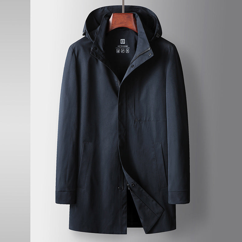 Trench-coat Mi-Long Homme Col Montant – Capuche Amovible Slim Fit Business