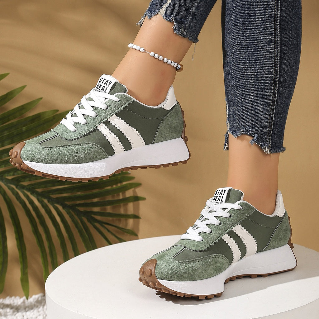Damen-Dad-Sneaker – Dicke Sohle, Mikrofaser, alle Jahreszeiten