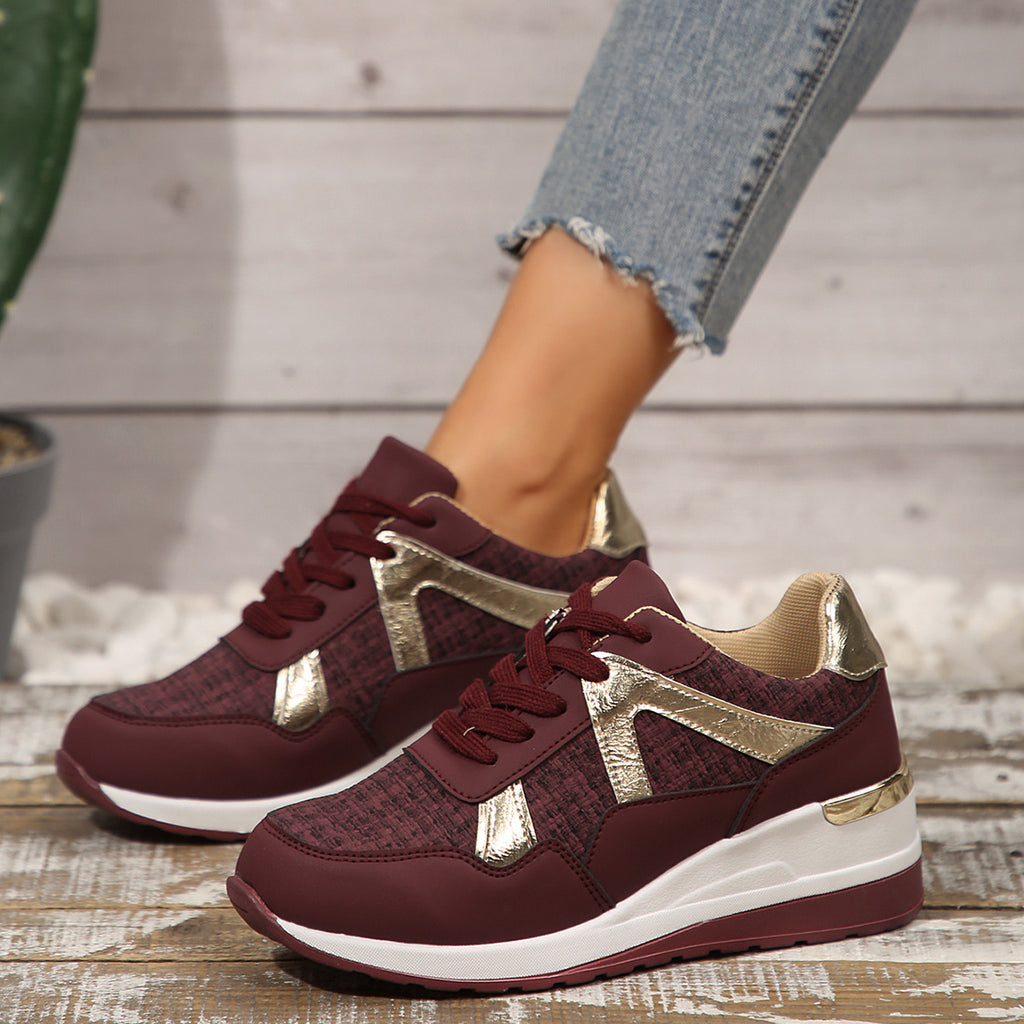 Baskets Sport Rétro Femme Grande Taille – Semelle Épaisse, PU Suède, Toutes Saisons