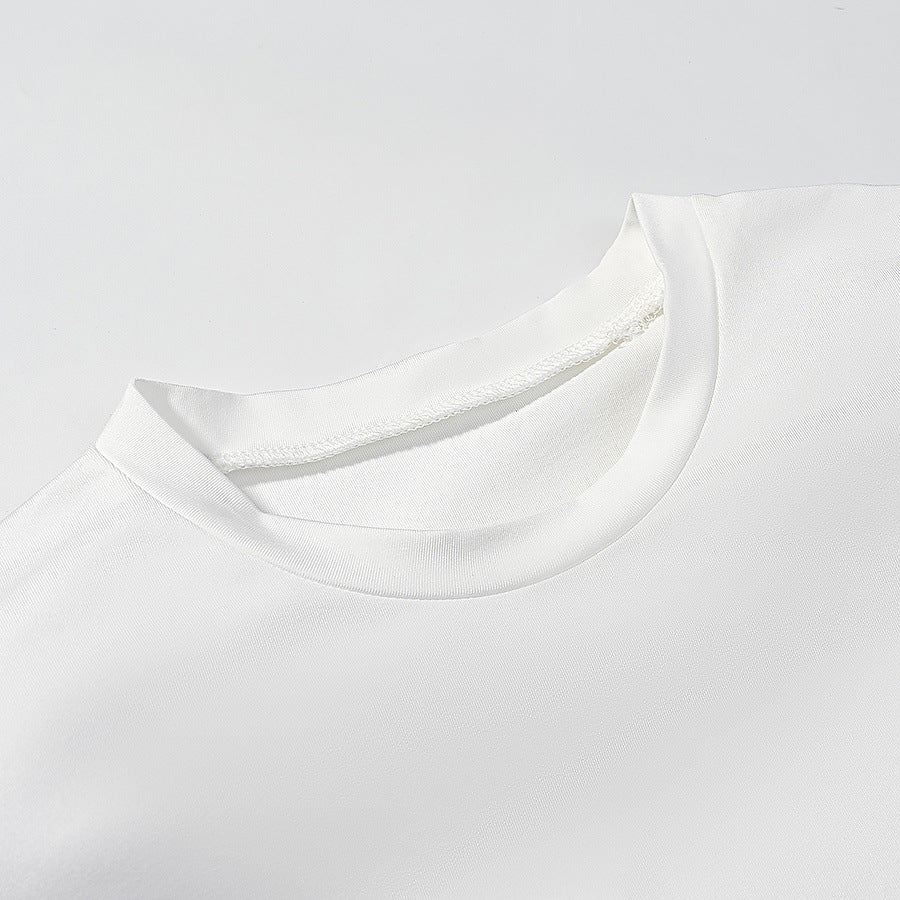 T-Shirt Blanc Froncé Latéral Ourlet Asymétrique – Col Rond