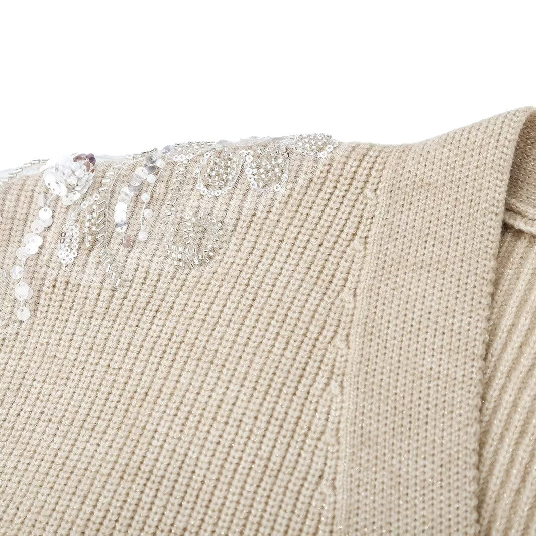 Cardigan femme ample en maille à col V et manches ornées