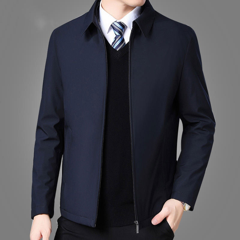 Manteau homme hiver col rabattu – Veste zippée manches longues poches latérales