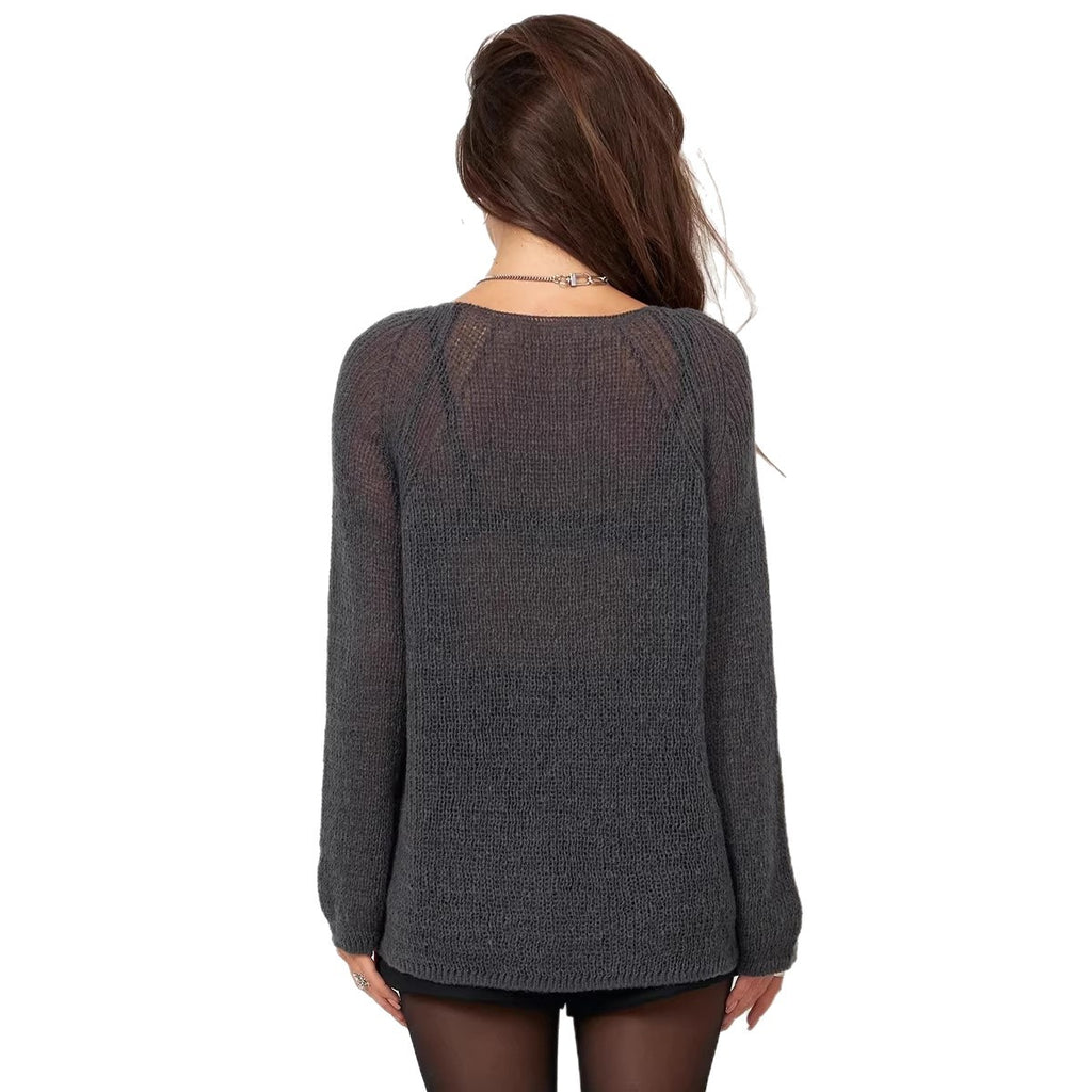 Pull à col rond, uni et ajouré, manches longues
