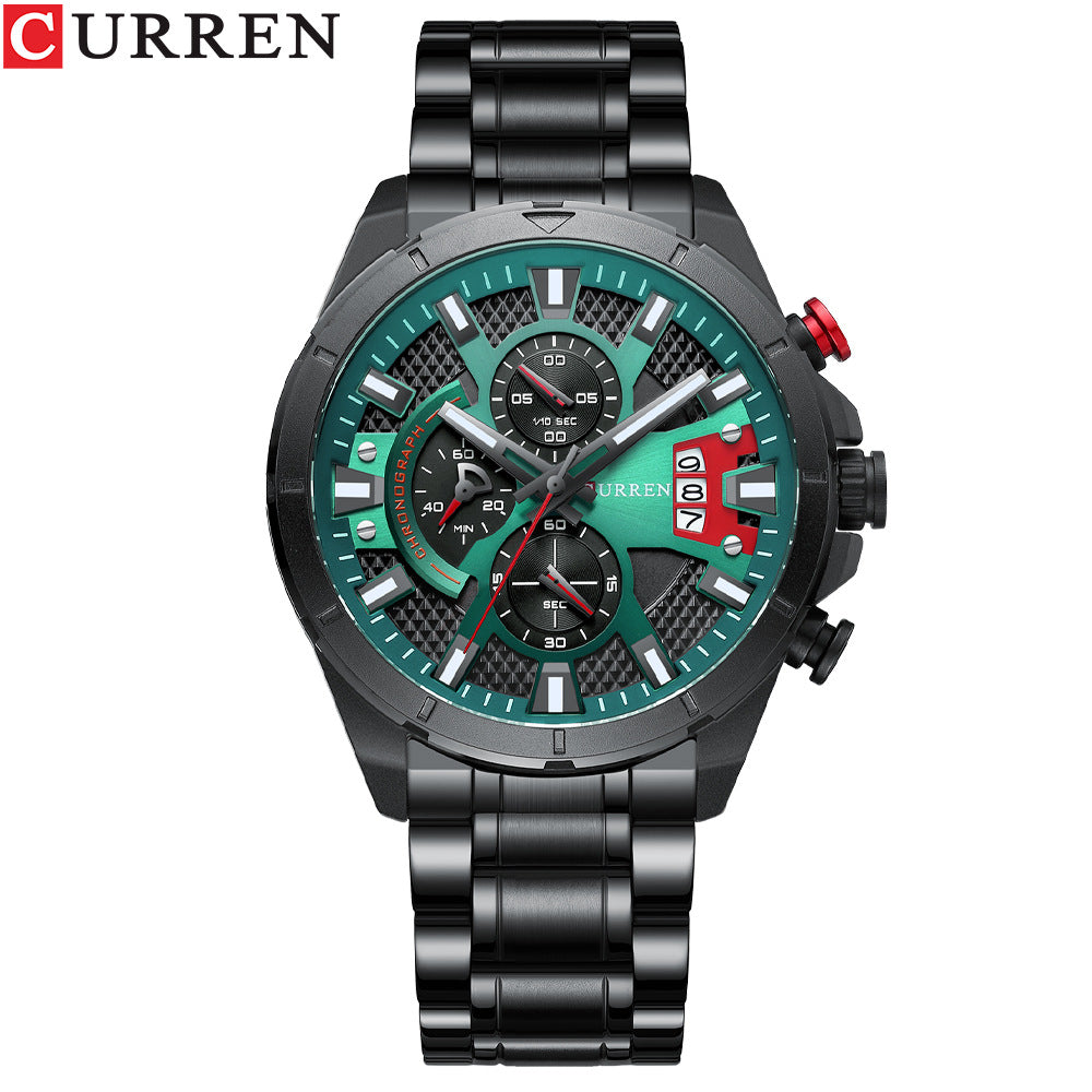 Montre Homme 6 Aiguilles Quartz – Bracelet Acier Inoxydable & Calendrier