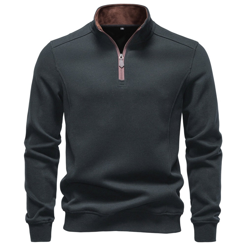 Sweat homme à col montant zippé – Marron, noir ou gris foncé