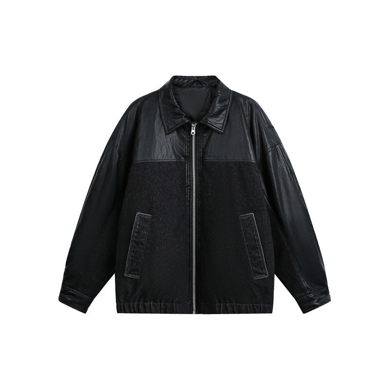 Blouson homme noir zippé à empiècements en PU