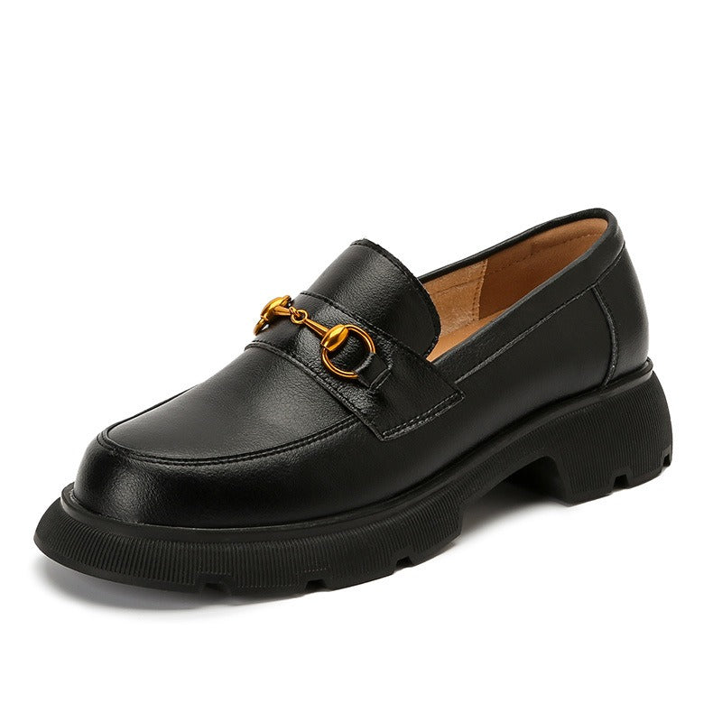Mocassins Style Britannique – Semelle Plateforme, Boucle Dorée, Femme