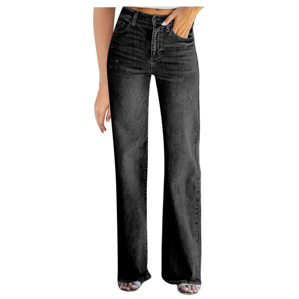 Women's mid-rise wide-leg jeans – Zip fly, business casual style
