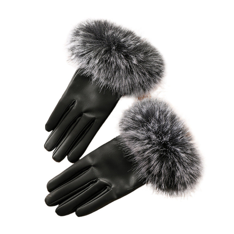 Gants d’hiver femme en simili cuir à poignets duveteux