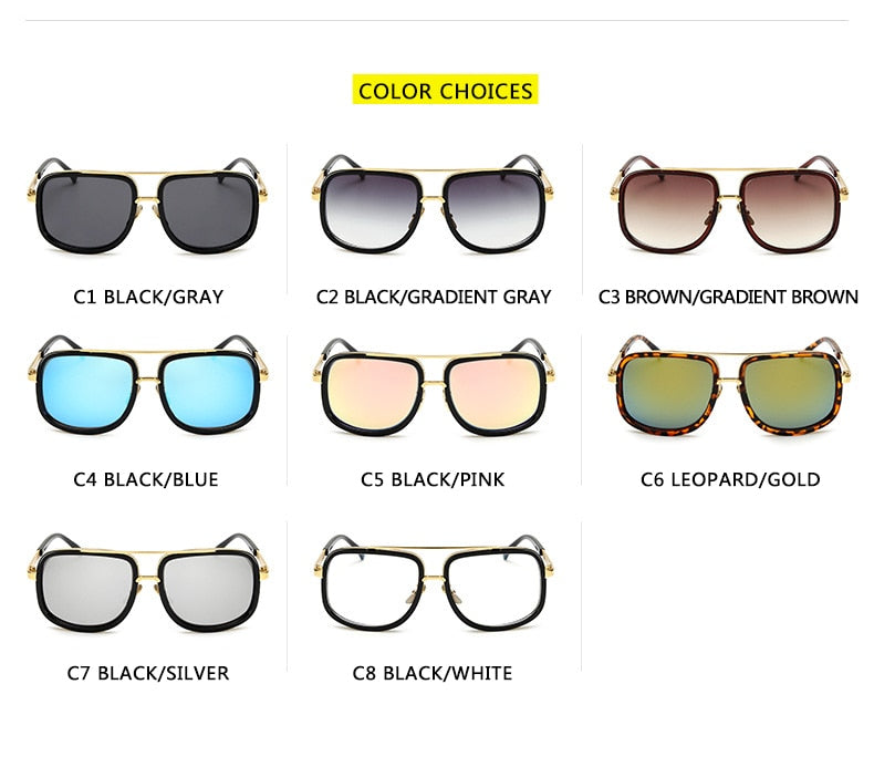 Lunettes de Soleil Grand Cadre Carré – Monture Métal Rétro Vintage Homme & Femme