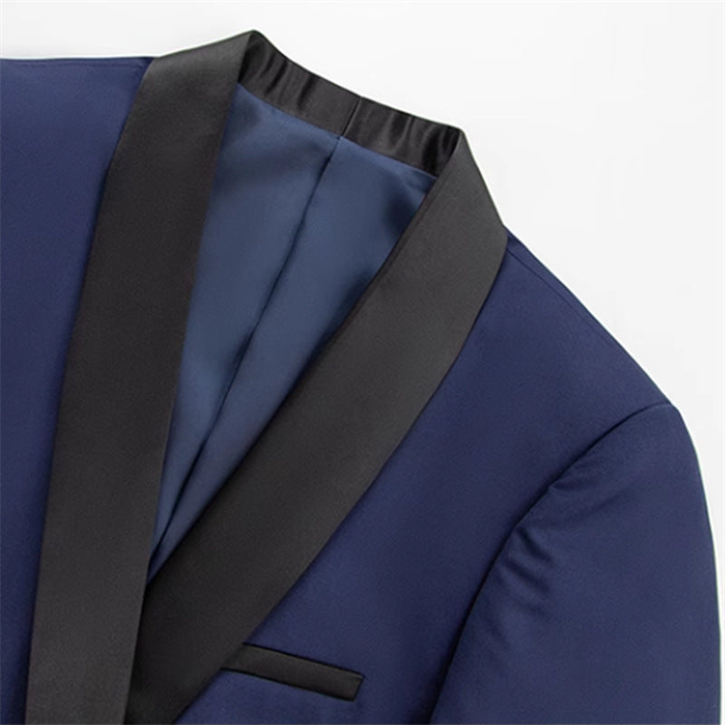 Costume homme trois pièces coupe ajustée à col châle contrastant