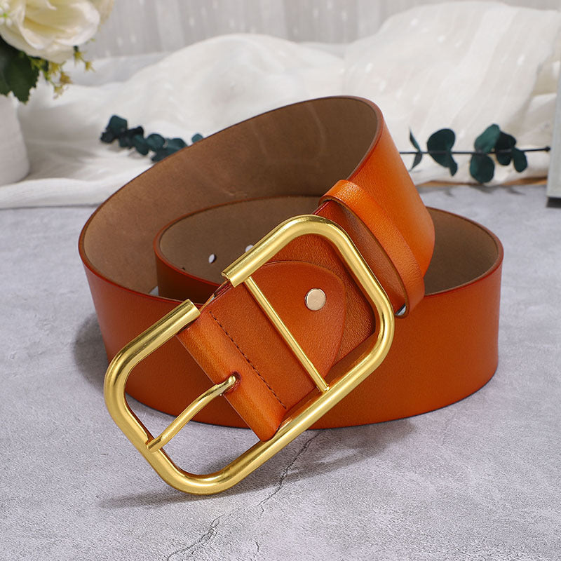 Ceinture large femme en croûte de cuir – Boucle dorée