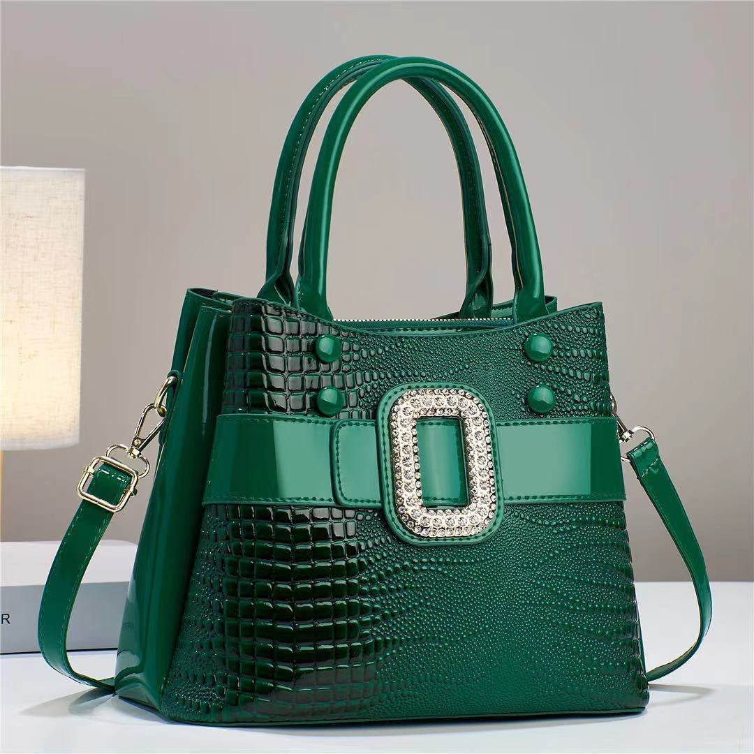 Mini Lizard-Effect Square Crossbody Bag – Zip Closure, Multi-Pocket