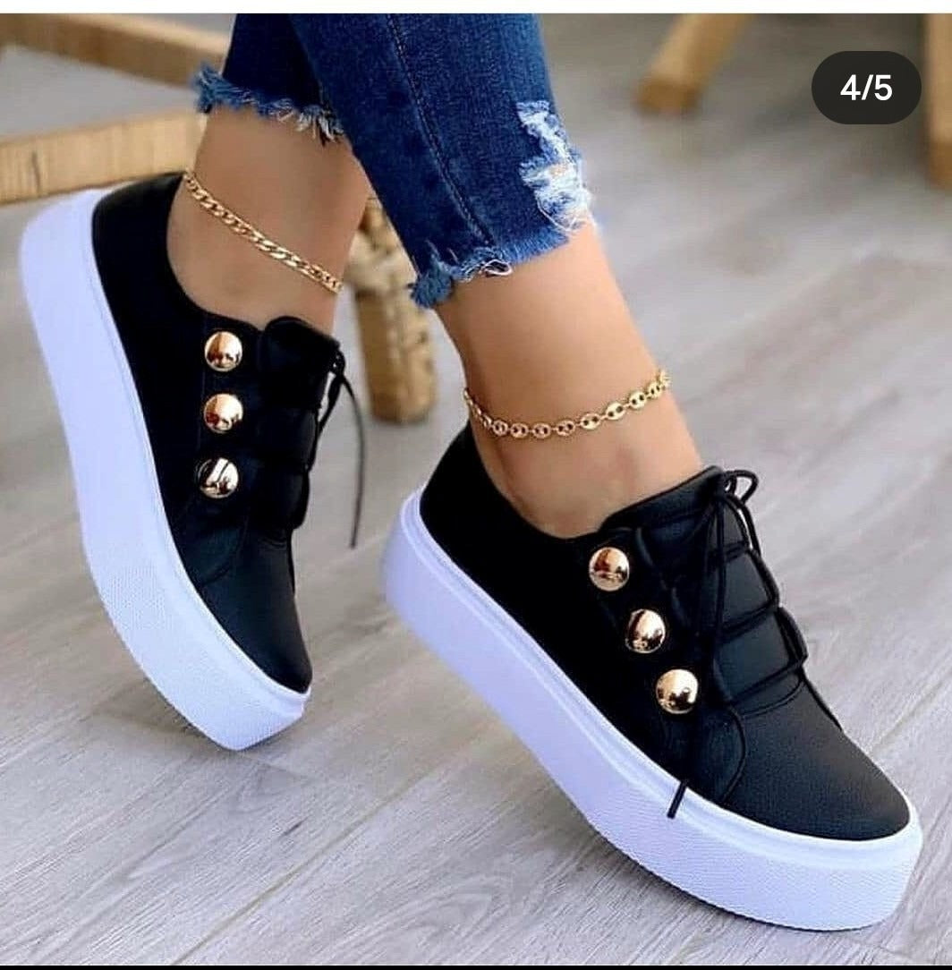 Chaussures Casual Semelle Plateforme Femme – Bout Rond Cuir Verni PU