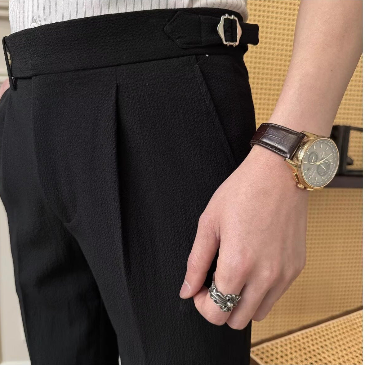 Pantalon habillé homme à pinces, coupe cheville