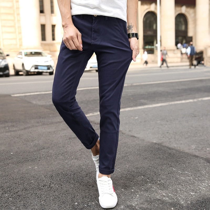 Pantalon homme slim stretch casual – Coupe ajustée jambe étroite