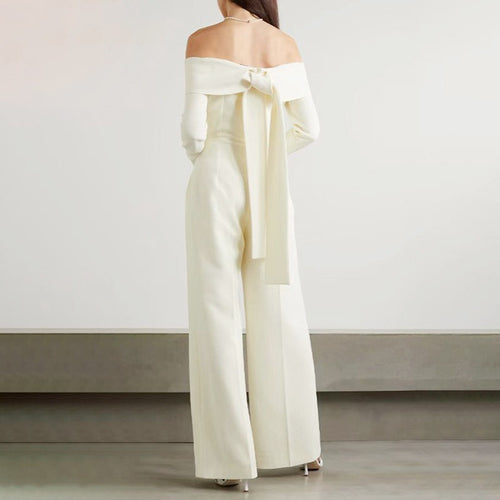 Autumn New Goddess Fan One Line Neck Bodysuit, Elegant High Waist, Slim and Slim, Wide Leg Pants