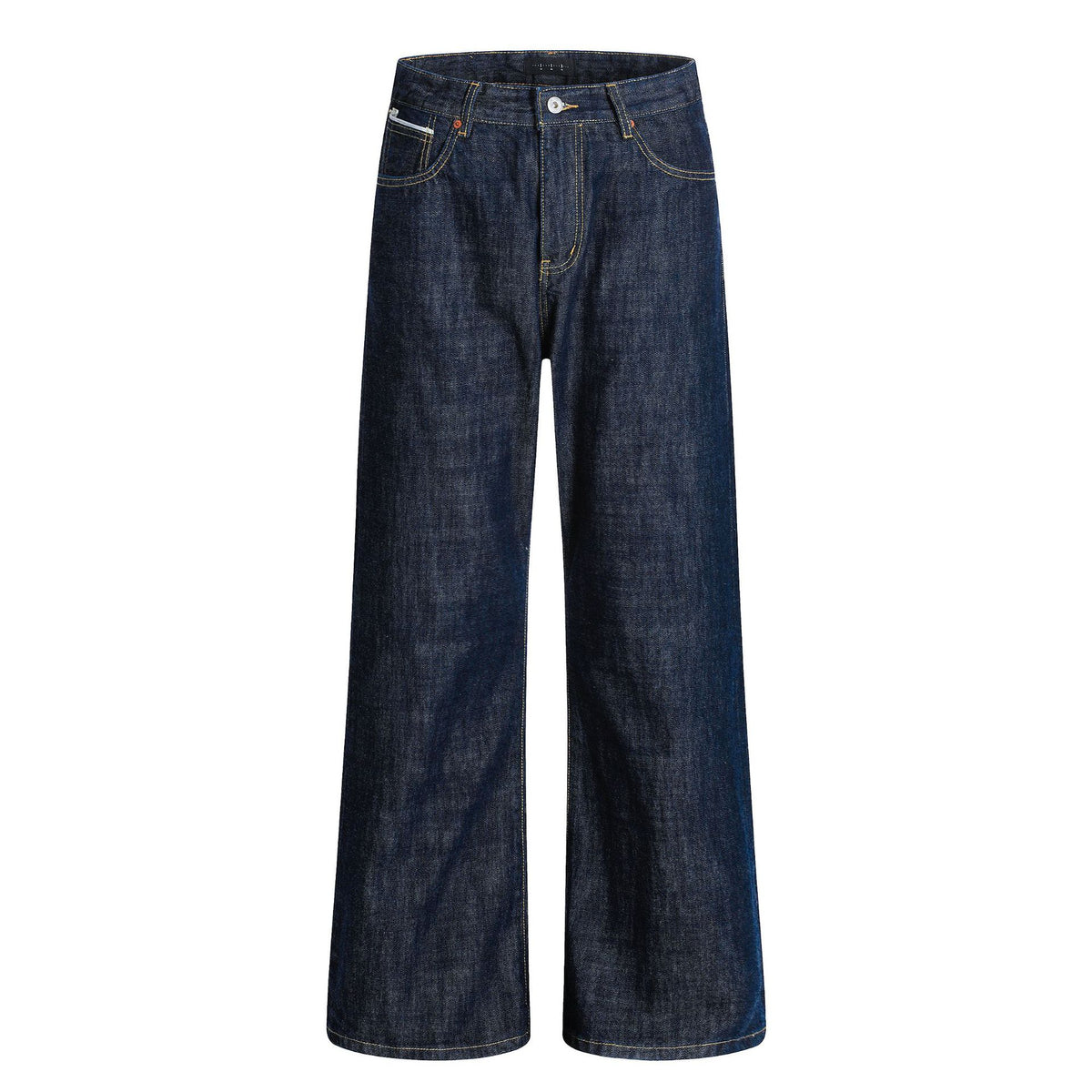 Jean homme bleu foncé coupe large et droite, taille mi-haute