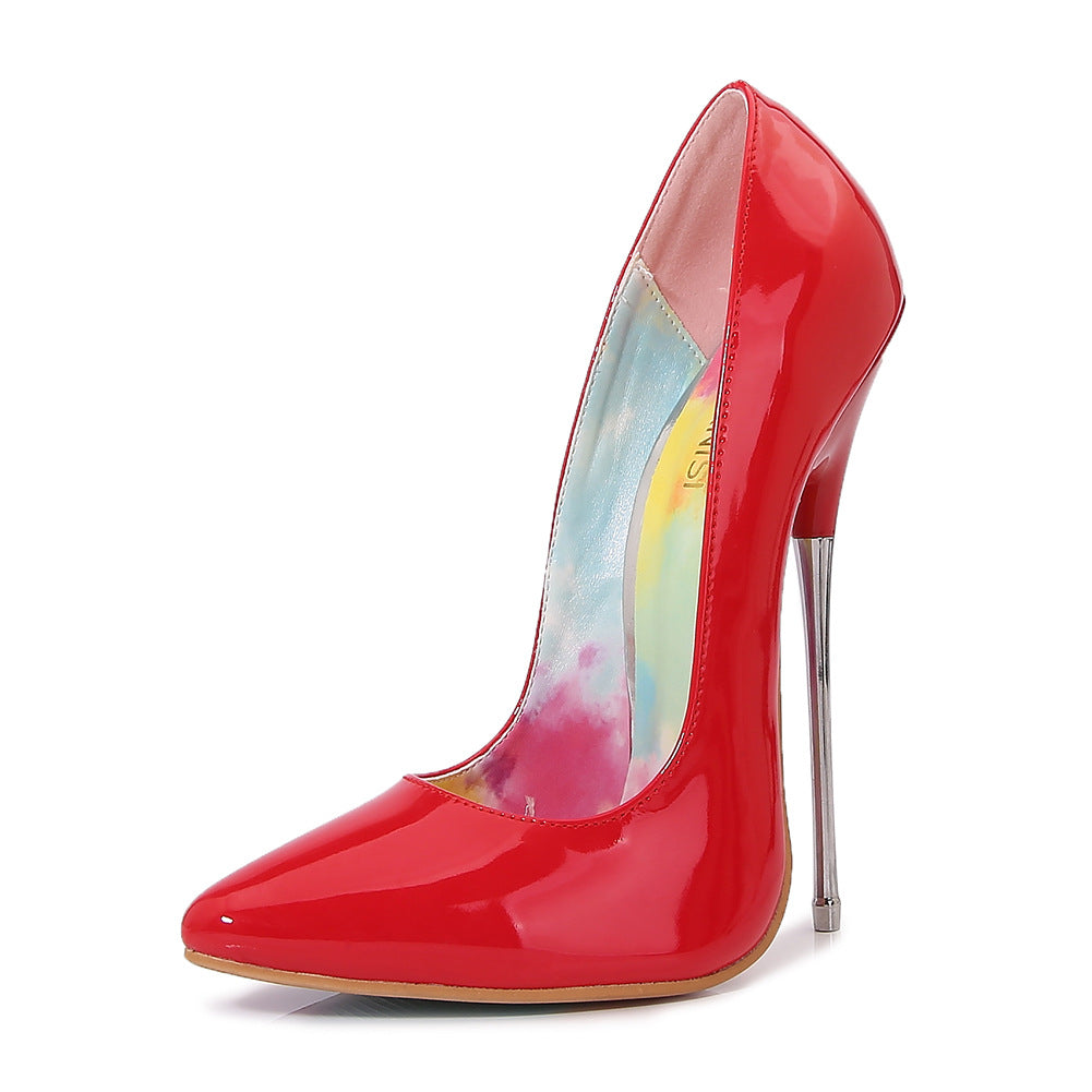 Escarpins Femme Talon Métal 16 cm Vernis — Bout Pointu, Sexy, Noir & Rouge