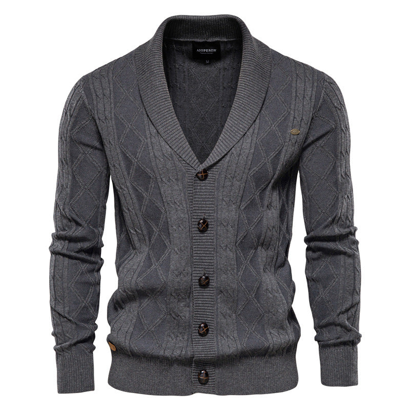 Herren-Strickjacke mit V-Ausschnitt und Zopfmuster – Langer Oversize-Pullover für den Winter
