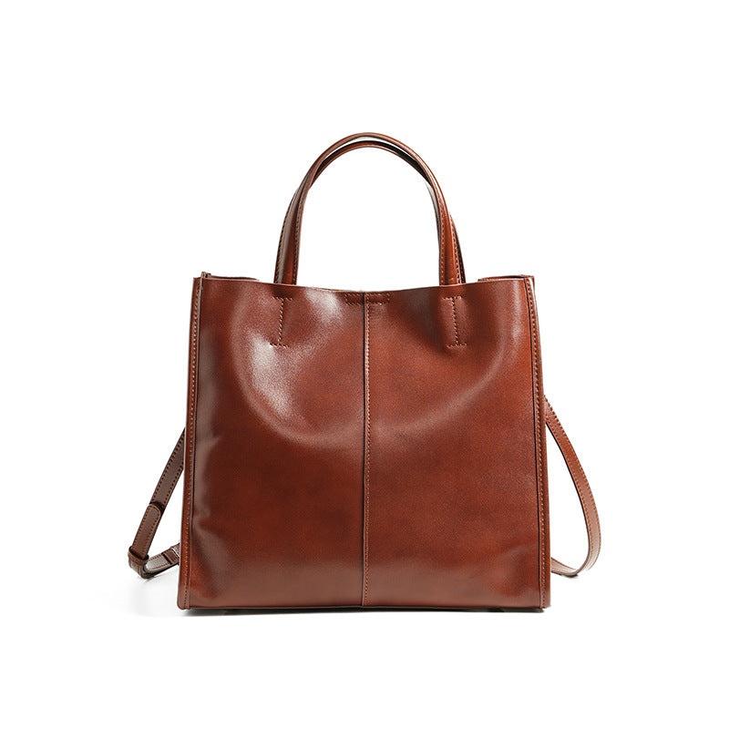 Women's Genuine Leather Tote Bag – Large Capacity, Retro Chic Style