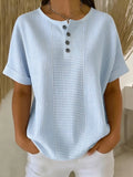 T-shirt femme rayé à manches courtes et col boutonné