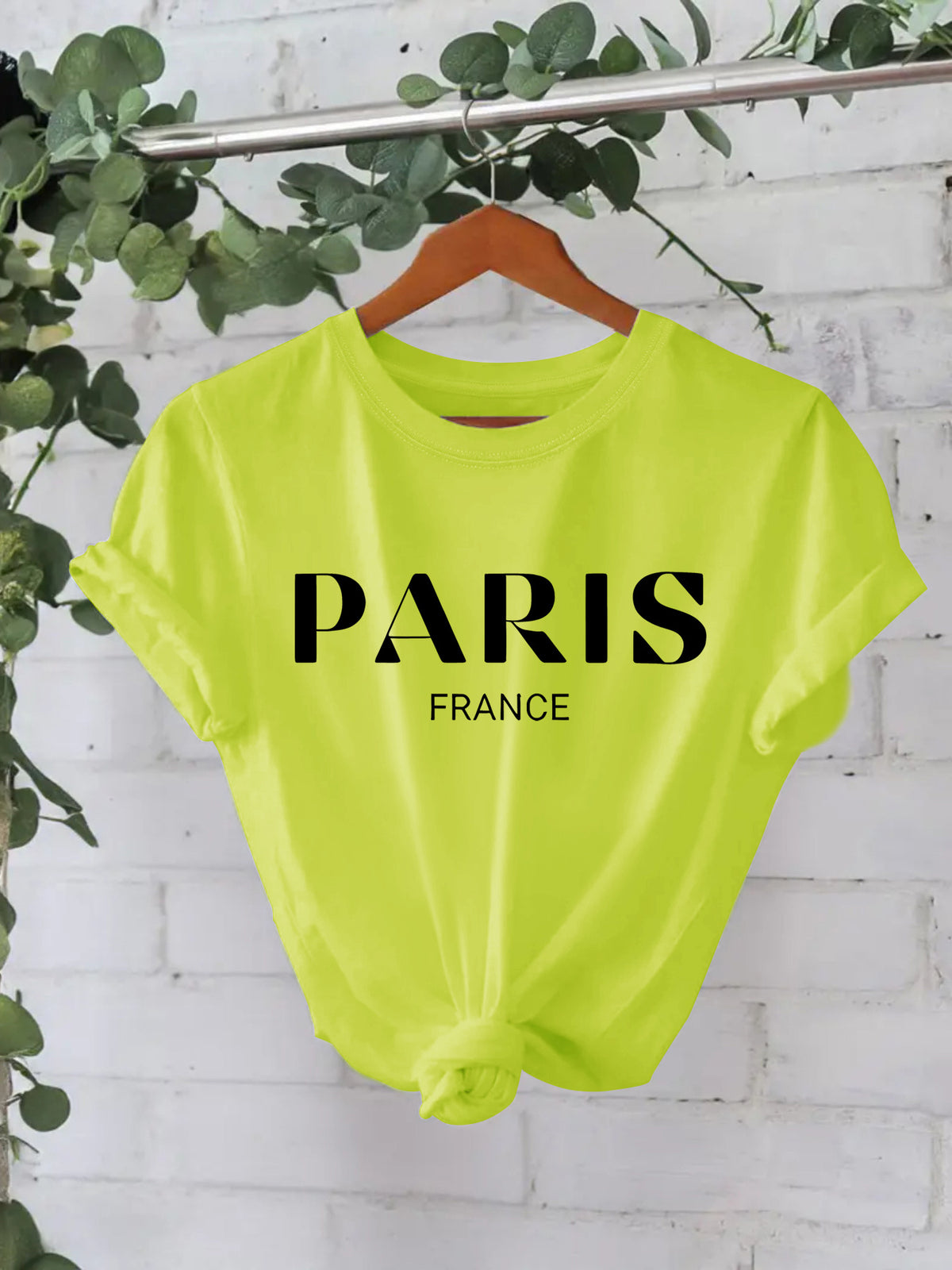 T-shirt femme « Paris France » en coton à col rond