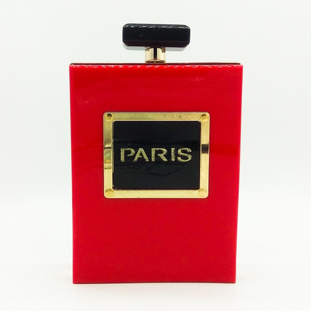 Sac de soirée femme forme flacon de parfum à bandoulière chaîne
