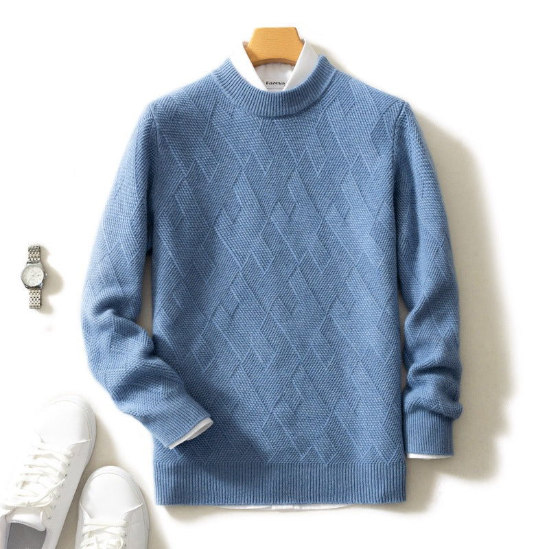 Pull homme à col rond et maille géométrique en relief