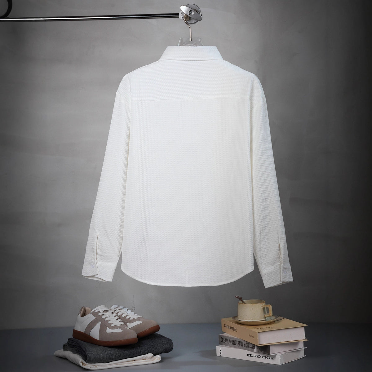 Chemise homme blanche texturée à manches longues