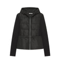 Veste femme noire à capuche et empiècements matelassés