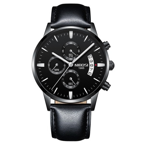 Nibosi Herrenuhr Quarz-Chronograph — 43 mm Edelstahlgehäuse, 3 bar wasserdicht, inklusive Geschenkbox