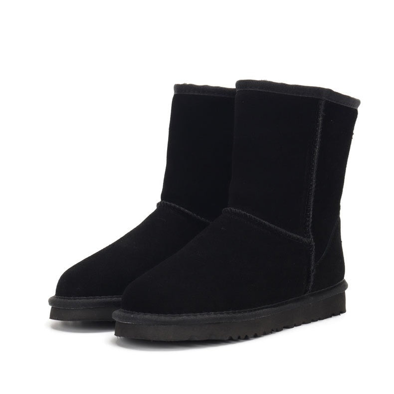 Bottes de neige femme – Chaussures d'hiver Sangpo en cuir véritable, mi-hauteur