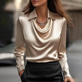 Blouse femme à col drapé et manches longues