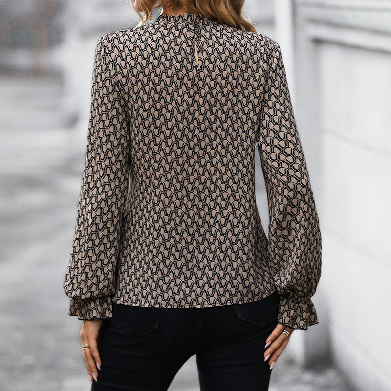 Blouse femme satinée à motif chaînons et taille à nouer