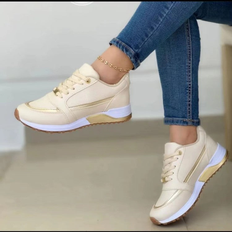 Baskets Casual Femme – Semelle Épaisse Bicolore, Lacets, Basse