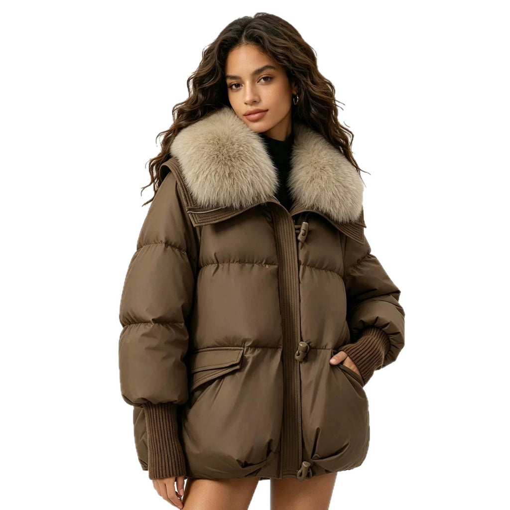 Doudoune Femme Coupe Ample – Col Amovible en Fausse Fourrure