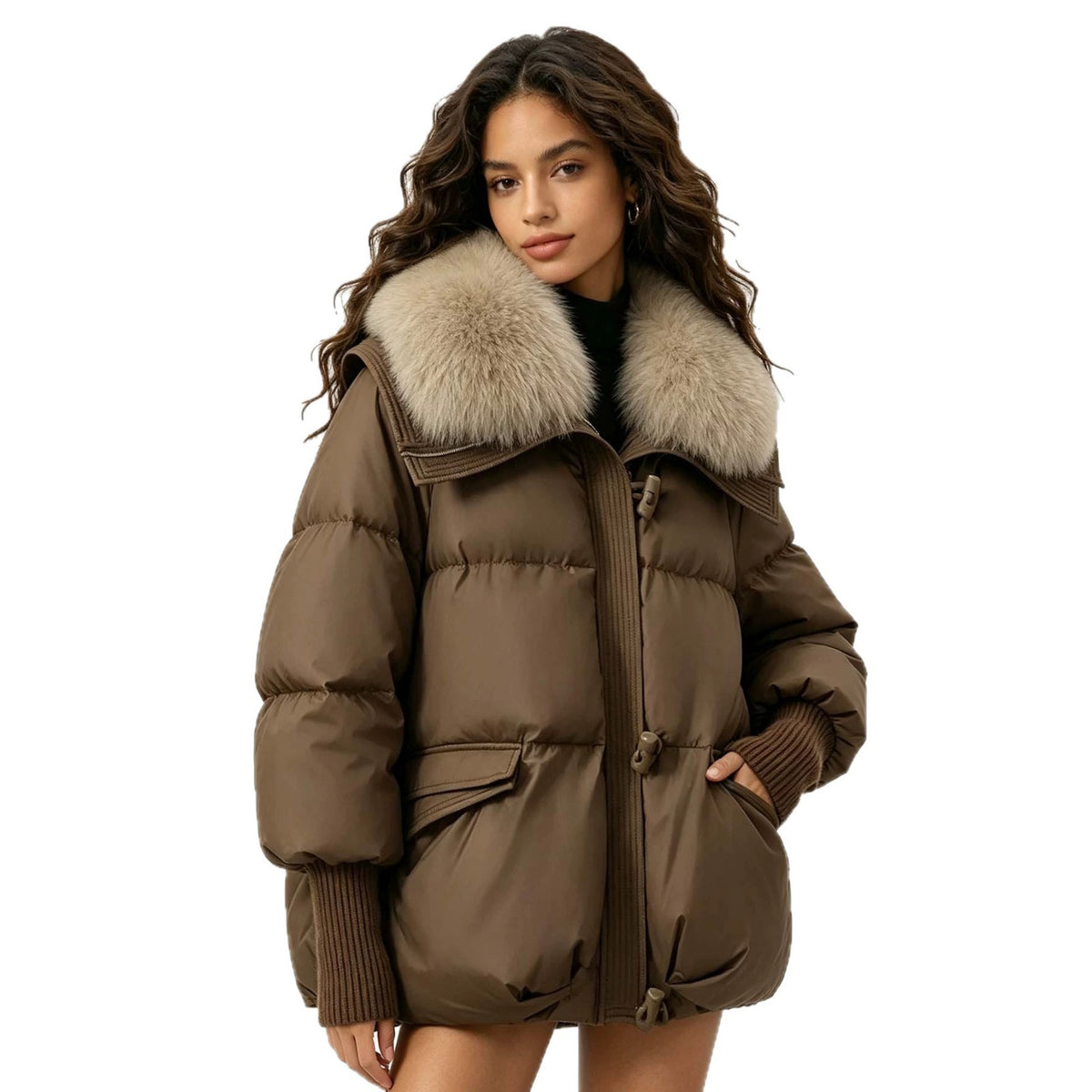 Doudoune Femme Coupe Ample – Col Amovible en Fausse Fourrure